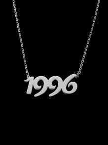 1 pc Fashion Style Steel Color Year Digital Time Pendant Necklace for Women's Daily Wear