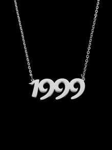 1 pc Fashion Style Steel Color Year Digital Time Pendant Necklace for Women's Daily Wear