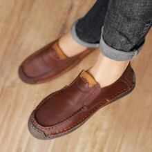 Men's Slip-on Shoes, Breathable Casual Loafers With Hand-stitched Lines, Soft Non-slip Sole And Pu Leather, Penny Loafers For Driving