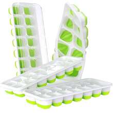 1pc 14-cavity Square Ice Cube Tray With Silicone Bottom, Easy Release & Lid, Homemade Ice Box - Green - View 1