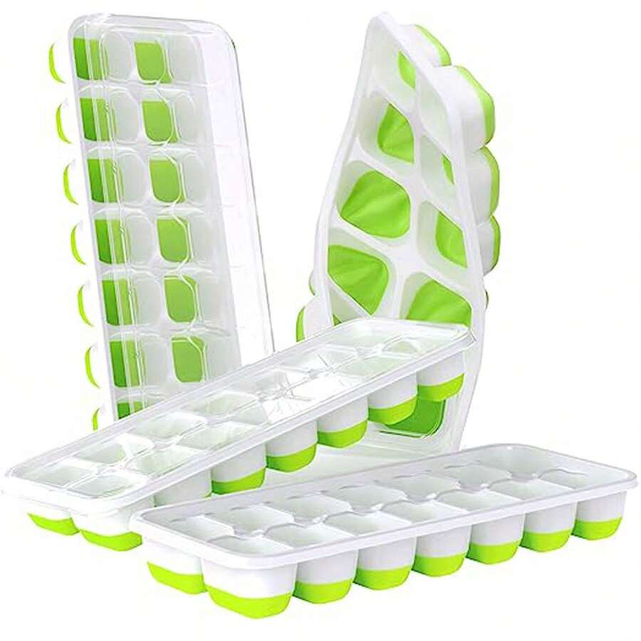 1pc 14-cavity Square Ice Cube Tray With Silicone Bottom, Easy Release & Lid, Homemade Ice Box - Green - View 1