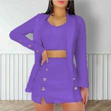 Conjunto blazer con botones con falda y top - Morado - Ver 1