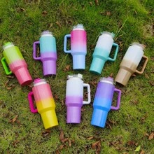 1 件 1200ml/40oz 冷饮杯，带手柄和吸管，不锈钢平底杯，带手柄和防漏设计，户外旅行杯，可重复使用的水瓶，户外露营保温水瓶，旅行随身杯 - 青碧色 - 查看 4