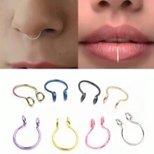 6入組簡約風不銹鋼U型打開鼻環和魚鉤鼻釘男女通用 - 款式C    6pcs    2g - 查看 1
