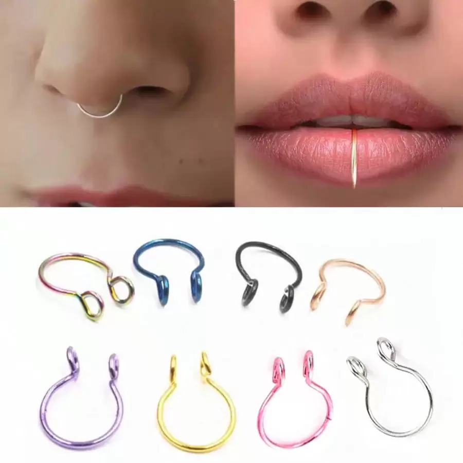 6入組簡約風不銹鋼U型打開鼻環和魚鉤鼻釘男女通用 - 款式C    6pcs    2g - 查看 1