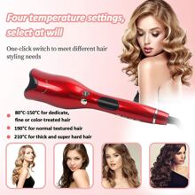 玫瑰花形自動捲髮棒，陶瓷負離子智能捲髮器，輕鬆打造自然捲髮 - 紅色 - 查看 1