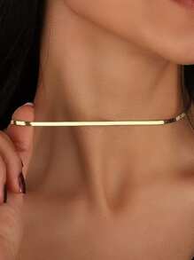 1 件 14K 镀金不锈钢中号扁平蛇链项链，时尚不锈钢项链适合女性日常佩戴、派对、礼物、ins 风格、万圣节、圣诞节、女士珠宝 - 金黃色 - 查看 2