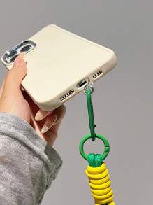 1pc White Frosted Texture Plating Metal Phone Case With Camera & Button Wrapping + 1 Nylon Braided Wrist Lanyard Compatible With Iphone - White - View 5