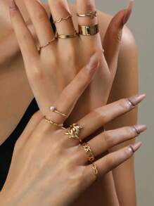 10pcs/set Women's Daily Wear Rings - Gold - View 2