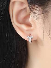 1 Par De Pendientes Delicados En Forma De Mariposa Con Diamantes De Imitación Incrustados Para Mujer - Plata antigua - Ver 4