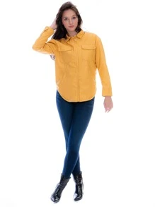 Camisola De Vinipiel Para Mujer Forrada Con Cierres Metálicos - Amarillo - Ver 7