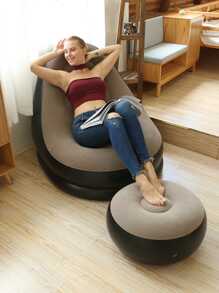 可充氣折疊便攜單人天鵝絨沙發組,適用於戶外休閒、午睡椅 - 灰色 - 查看 2