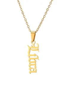 1入組金色不銹鋼星座星座項鍊帶復古英語 - 金色 - 查看 7