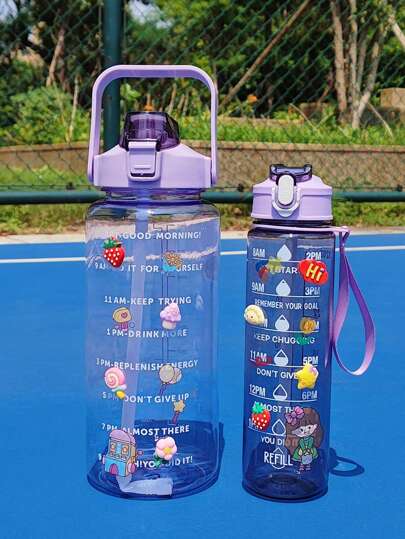 1個 2000ml 或 750ml 大容量紫色 Pc 水瓶,運動健身便攜吸管杯,適用於家庭和户外旅行