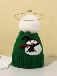 1pc Toddler Boys' Girls' Winter Knitted Hat With Pom Pom & Ear Flaps, Suitable For Daily Wear And Christmas Holidays - Multicolor - View 3