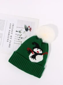 1pc Toddler Boys' Girls' Winter Knitted Hat With Pom Pom & Ear Flaps, Suitable For Daily Wear And Christmas Holidays - Multicolor - View 4