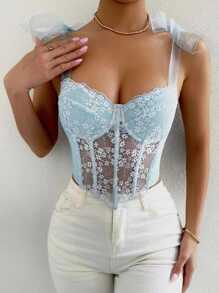 Top bustier encaje tipo corset - Azul - Ver 2