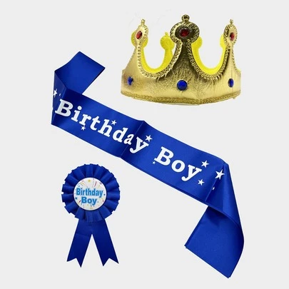 1 Geburtstagskönigskrone, 1 Metall-Brustabzeichen, 1 Geburtstagsjunge/-mädchen Schärpe, Kindergeburtstags-Partyzubehör