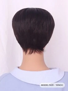 女性短直髮滿頭帽假髮,人造纖維,蓬鬆自然,適用於中老年母親