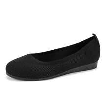 2023 Autumn New Arrival Women's Knitting Flats Round Toe Slip-on Shoes, Fashionable, Breathable, Wide Fit - Black - View 9