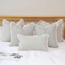 1入組帶流蘇的靠墊套,裝飾靠枕方形坐墊套,適用於沙發、臥床、客廳農舍裝飾 - 米色 - 查看 7