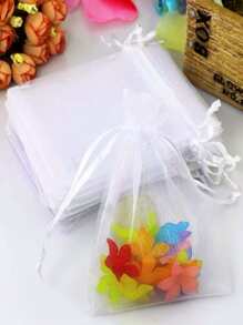 50个浅粉色礼品包装袋欧根纱袋，适用于万圣节、圣诞节、婚礼、毕业典礼、生日、周年纪念、迎婴派对等。尺寸：9*12厘米，适用于珠宝、糖果、旅行、纪念品、装饰、水果保护等，圣诞节情人节 - 淺粉色 - 查看 2