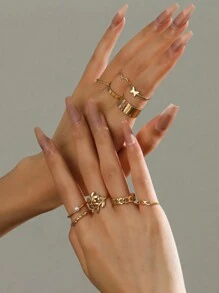10pcs/set Women's Daily Wear Rings - Gold - View 7