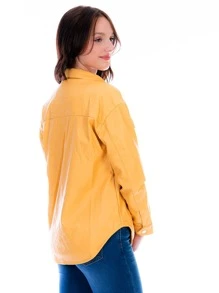 Camisola De Vinipiel Para Mujer Forrada Con Cierres Metálicos - Amarillo - Ver 4