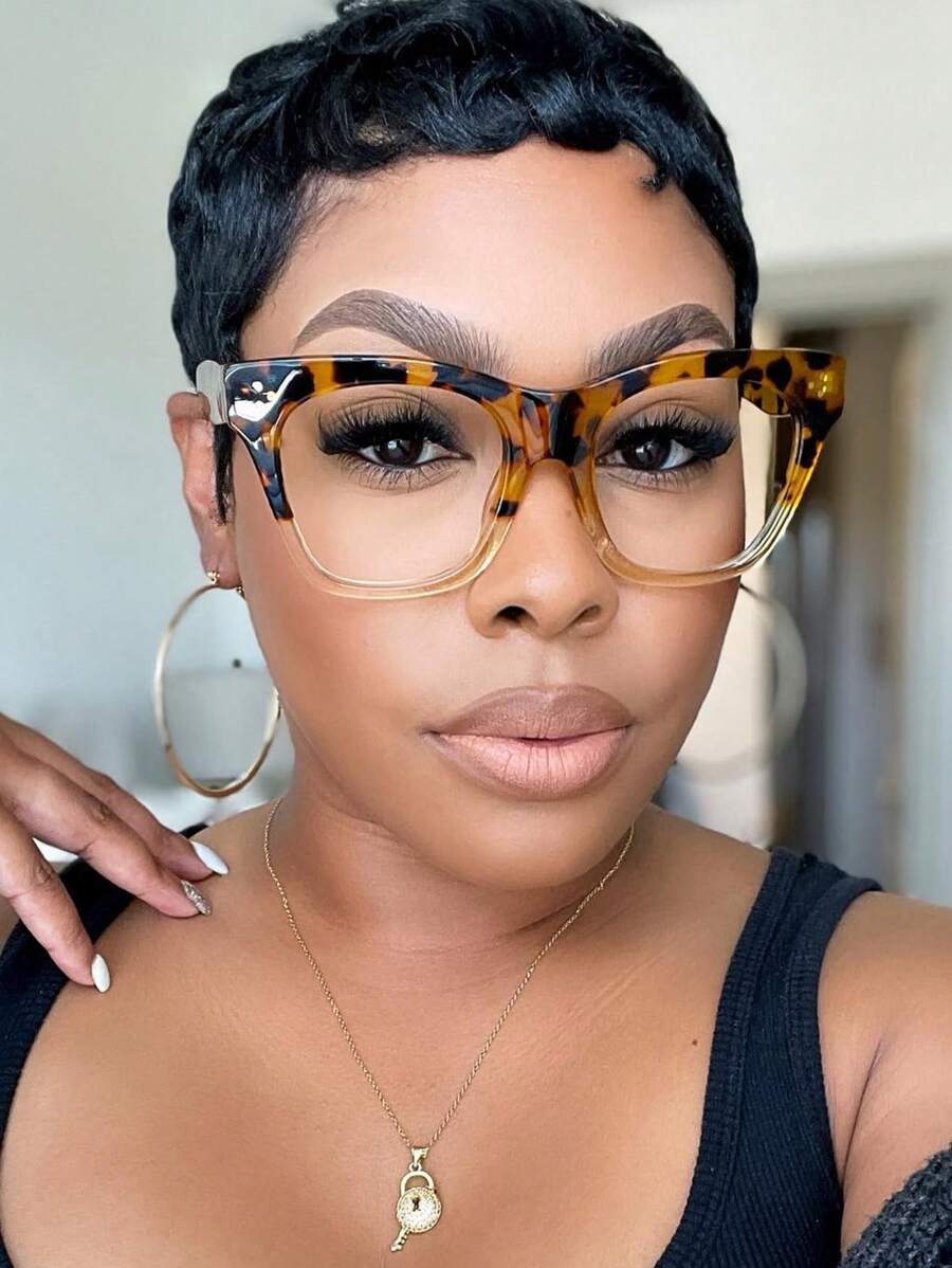 Fashionable Large Frame Glasses With & Plano Lens - Coffee Brown - View 1