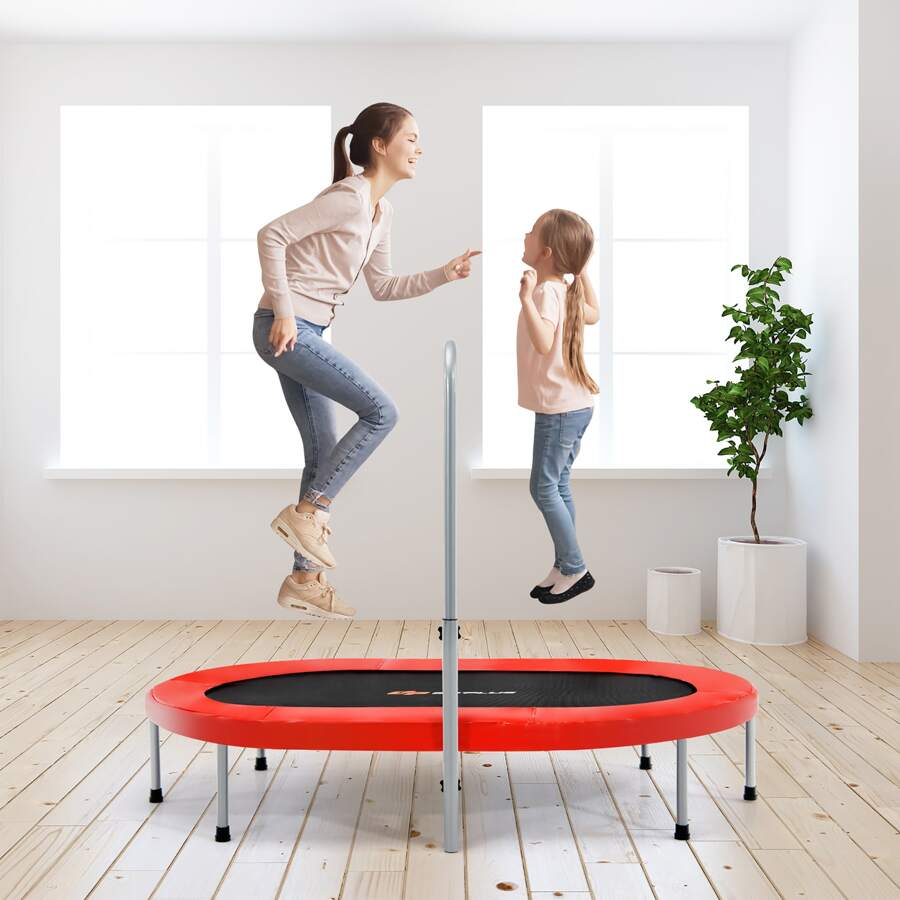 Goplus 50'' Trampoline for 2 People Foldable Rebouncer w/Adjustable Handrail - 紅色 - 查看 1