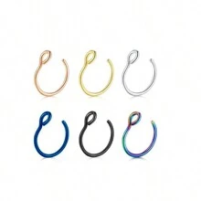 6入組簡約風不銹鋼U型打開鼻環和魚鉤鼻釘男女通用 - 款式C    6pcs    2g - 查看 7