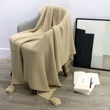 1 Pieza Manta De Punto Con Flecos Para Sofá, Siesta Y Aire Acondicionado, Estilo Casual