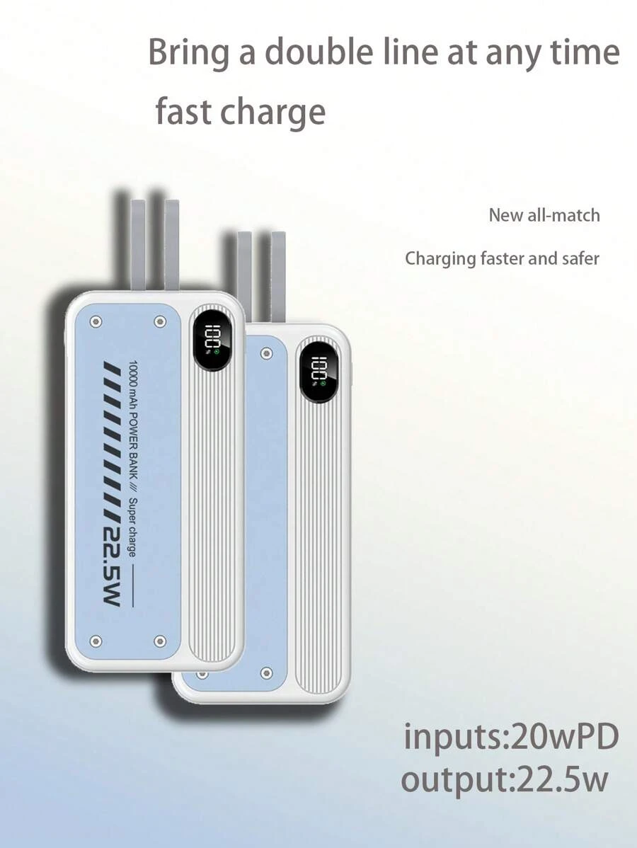 White&Blue Dual-Line Power Bank With Usb & Type-C Ports, Super Fast ...