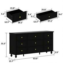 White Chest of Drawers 9 Drawer Chest Dresser Wood Dresser with Wood Leg & Gold Handles, for Bedroom Closet ( Assembly required )