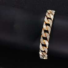 Classic Hip Hop Rap Luxury Full Rhinestone Brilliant Men's Watch Bracelet Set Fashion Avant-Garde Calendar Quartz Watch - Gold - View 2
