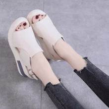 Platform Sandals Shoes Black Soft Leather Lady Wedge Fashion - 白色 - 查看 11