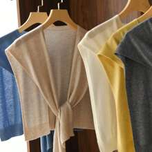 全季節女士夏季時尚針織披肩,適用於空調房間,肩膀包裹等 - 卡其色 - 查看 3