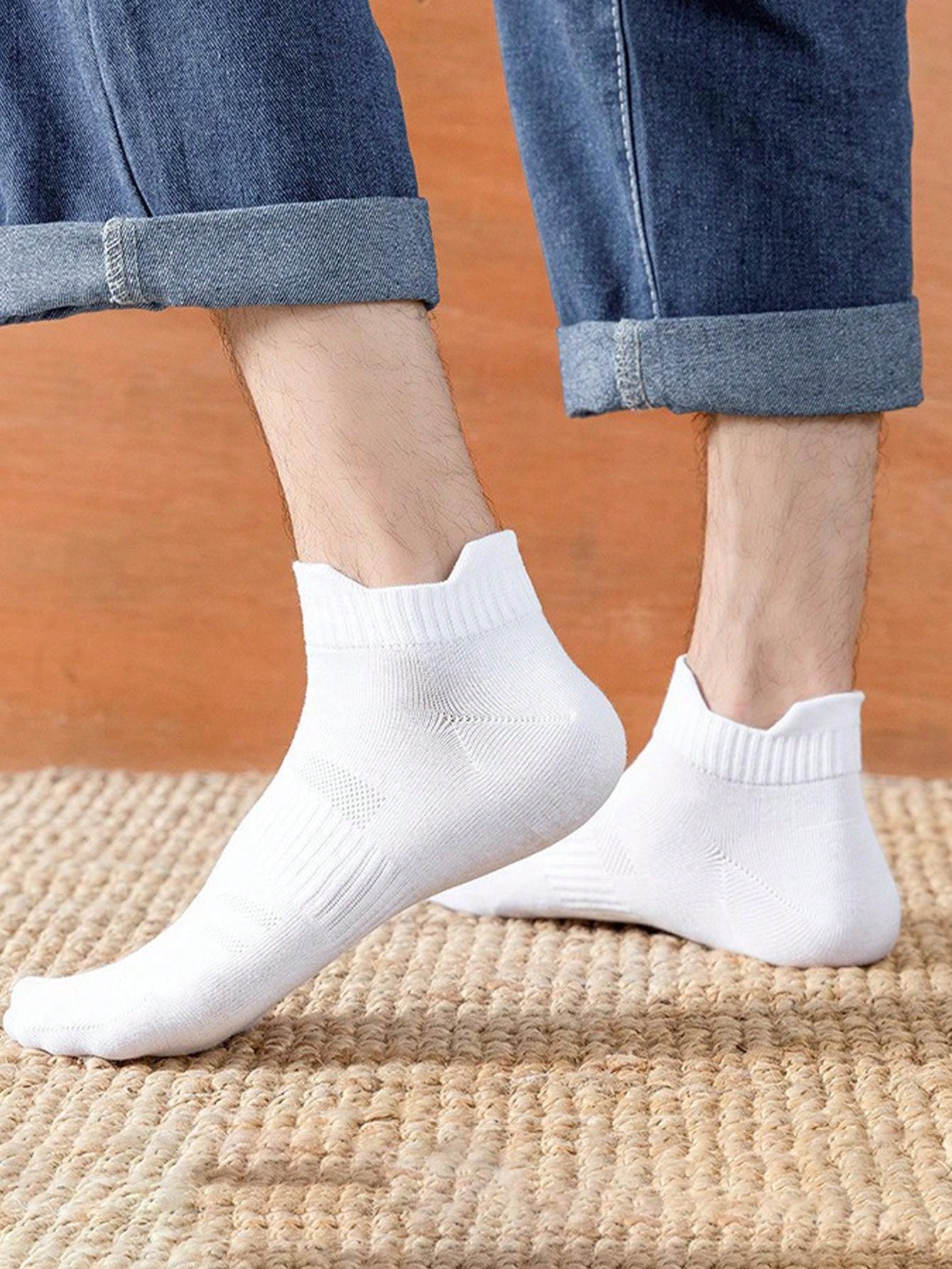 5 Pairs Women's Simple Sports White Ankle Socks With Tabs SHEIN UK