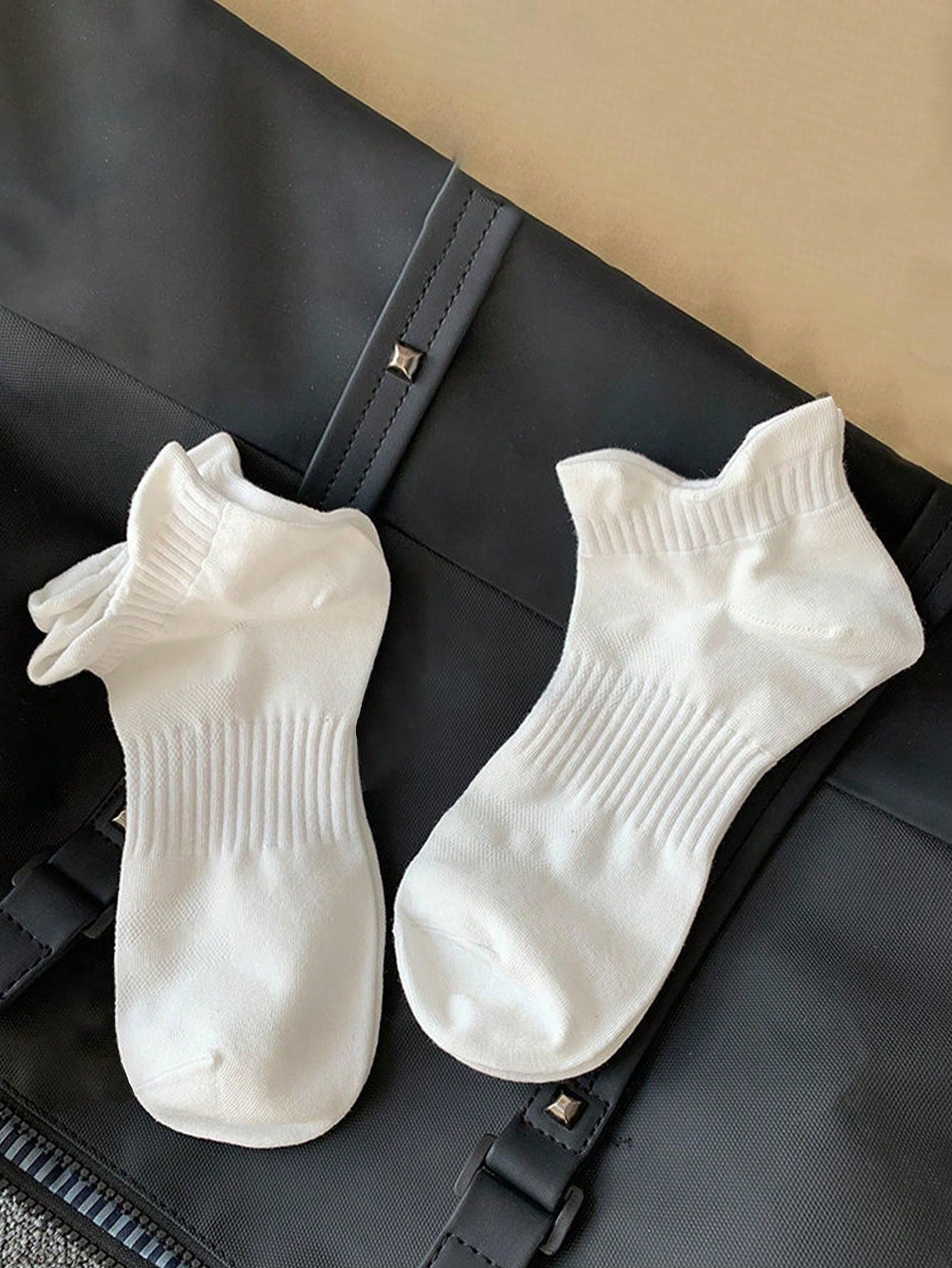 5 Pairs Women's Simple Sports White Ankle Socks With Tabs SHEIN UK