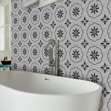 Alwayspon 啞面花卉紋理塑料地牆磁磚貼膜,自粘式,剝離並貼上防滑防濺背景牆裝飾增厚 Pvc 地磚,水泥花 12 英寸 X 12 英寸 / 30x30 公分 - 水泥黑白 - 查看 4