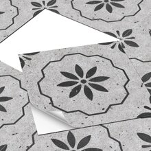 Alwayspon 啞面花卉紋理塑料地牆磁磚貼膜,自粘式,剝離並貼上防滑防濺背景牆裝飾增厚 Pvc 地磚,水泥花 12 英寸 X 12 英寸 / 30x30 公分 - 水泥黑白 - 查看 7