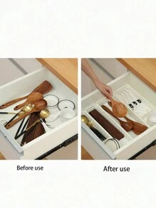 1pc White Kitchen Storage Box, Modern And Simple Style Cutlery Drawer Organizer For Chopsticks, Spoons, Soup Spoons, Cups, Spatulas And More - White - View 7