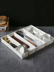 1pc White Kitchen Storage Box, Modern And Simple Style Cutlery Drawer Organizer For Chopsticks, Spoons, Soup Spoons, Cups, Spatulas And More - White - View 6