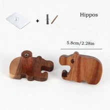 1SET Cute Dark Wooden Animal Shape Small Hook, Home Wall Storage Hook Drawer Cabinet Small Handle With Adhesive And Screws