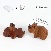 1SET Cute Dark Wooden Animal Shape Small Hook, Home Wall Storage Hook Drawer Cabinet Small Handle With Adhesive And Screws