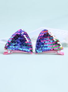 2pcs Kids' Sparkly Cat Ear Shaped Cute Hair Clips For Daily Wear - Multicolor - View 3