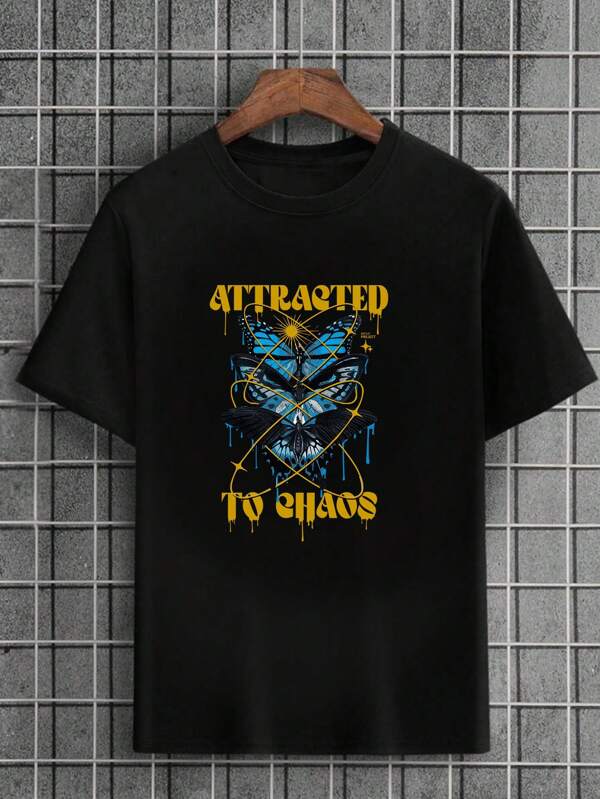 Camiseta Masculina Preta 100% Algodão Butterflies Attracted