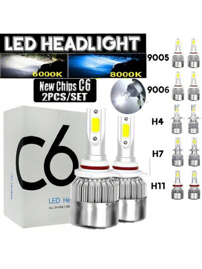 2pcs Car Headlights C6 Led H7 H4 Light Bulbs 9005 9006 Automobiles Headlamp H8 H9 H11 Led Fog Lamp 6000K 8000K
