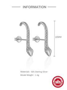 1對S925純銀小蛇可調節金色銀色耳環適合女士耳釘婚禮派對婚禮訂婚儀式禮品 - A白金 - 查看 8