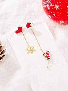 聖誕系列滑動聖誕老人耳夾(可兩種穿戴方式) + 襪子和聖誕帽耳鏈 + 雪花吊墜耳環 - 彩色 - 查看 1